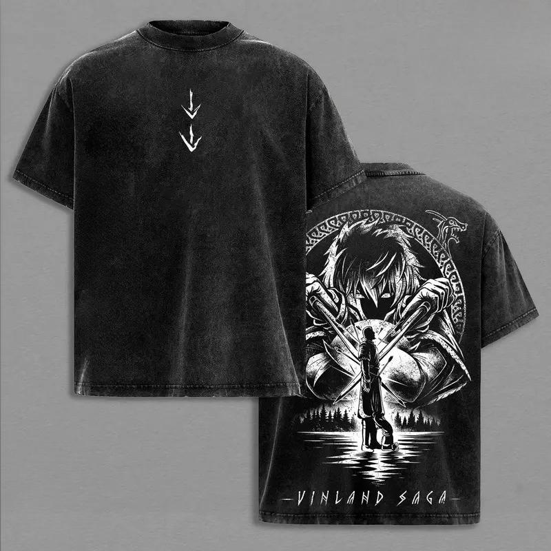 Thorfinn Thors Print T-shirt Anime Vinland Saga Clothing Men Women Cotton Tshirts Retro Washed T Shirt Harajuku Unisex Tops