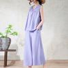 Women's Plus Size 2-Piece Set, Linen-cotton Sleeveless Button Top & Wide Leg Pants (XL-7XL)