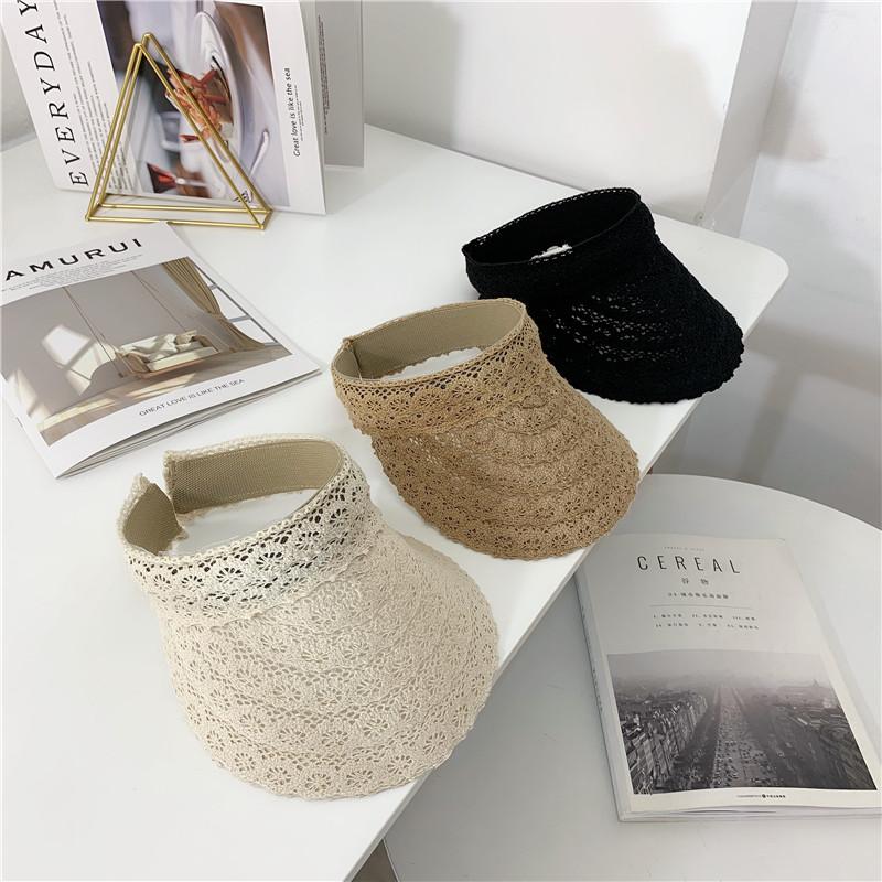 Fashion Female Visor Caps DIY Summer Cap Hollow Flower Pattern Lace Casual Shade Hat Empty Top Hat Beach Woman's Sun Hats