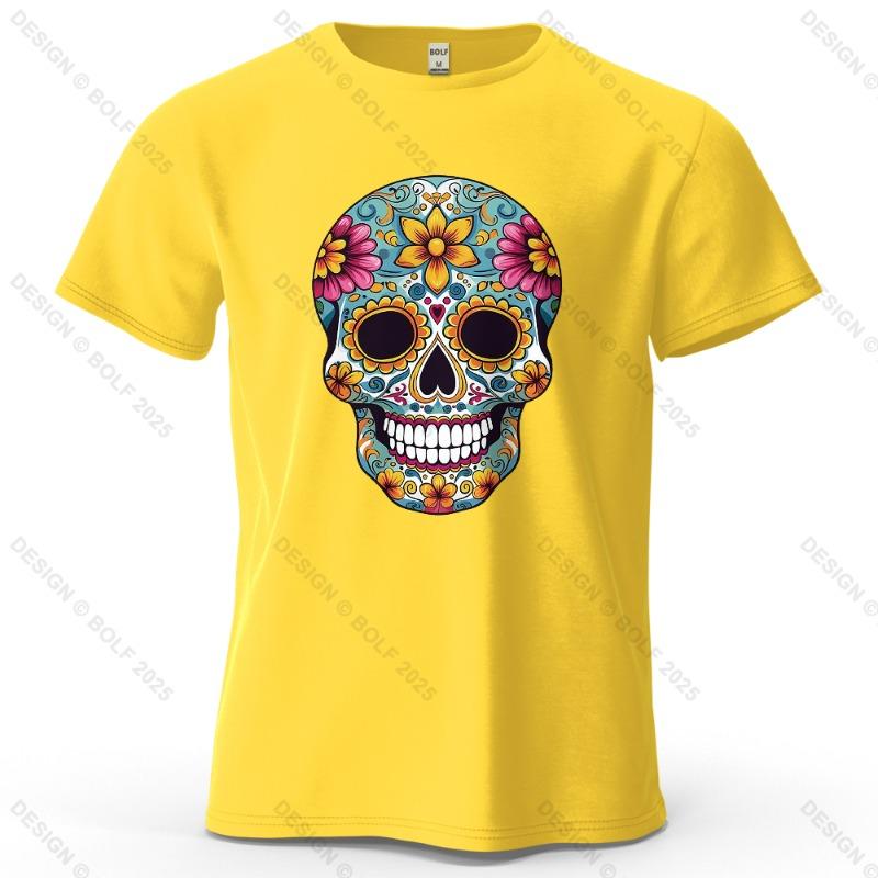 Day of The Dead Skull Pattern Printed Short Sleeve Summer New Personalized Unisexs and Womens Casual Soft Skin Friendly Tshirt