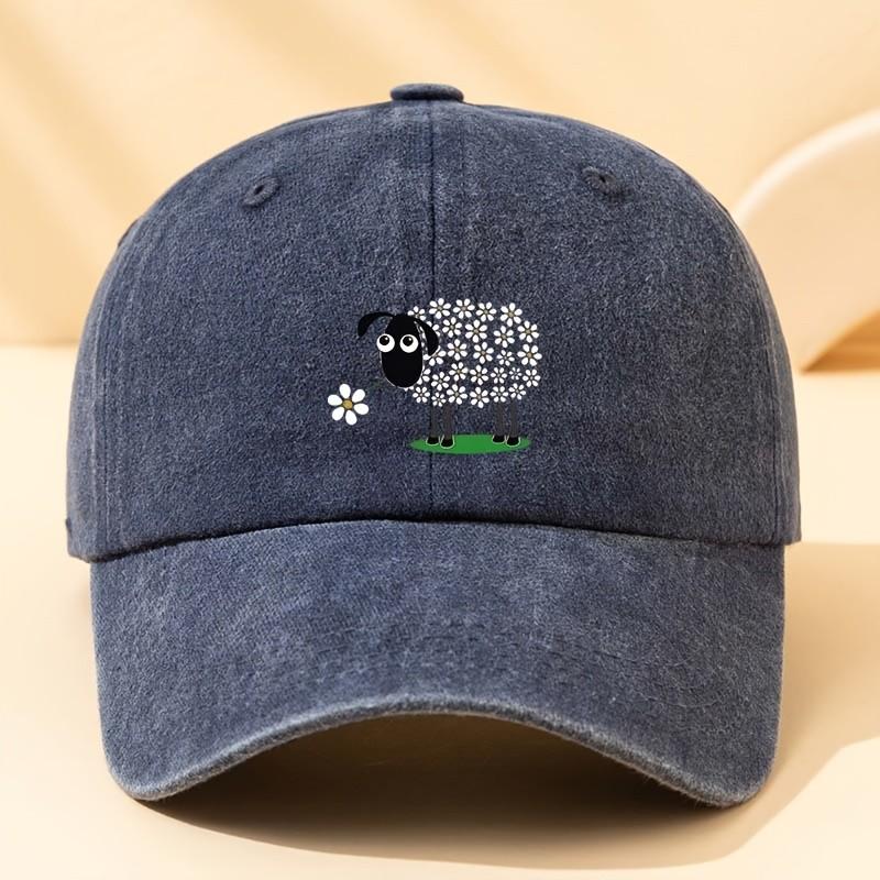 Floral Sheep Funny Graphic Baseball Cap Unisex Adult Casual Cotton Adjustable Headwear