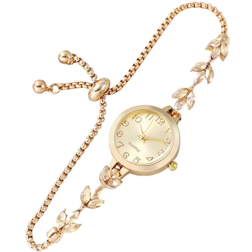 Floral Pattern Diamond Oval Womens Watch Quartz Movement Rhinestone Decor Pointer Display Stainless Steel Band Jewelry Clasp