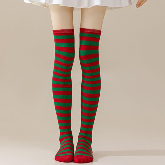 Womens Striped Arm Warmers Leg Warmers Set Winter Knitted Over The Knee High Socks Long Fingerless Gloves Set for Christmas Halloween