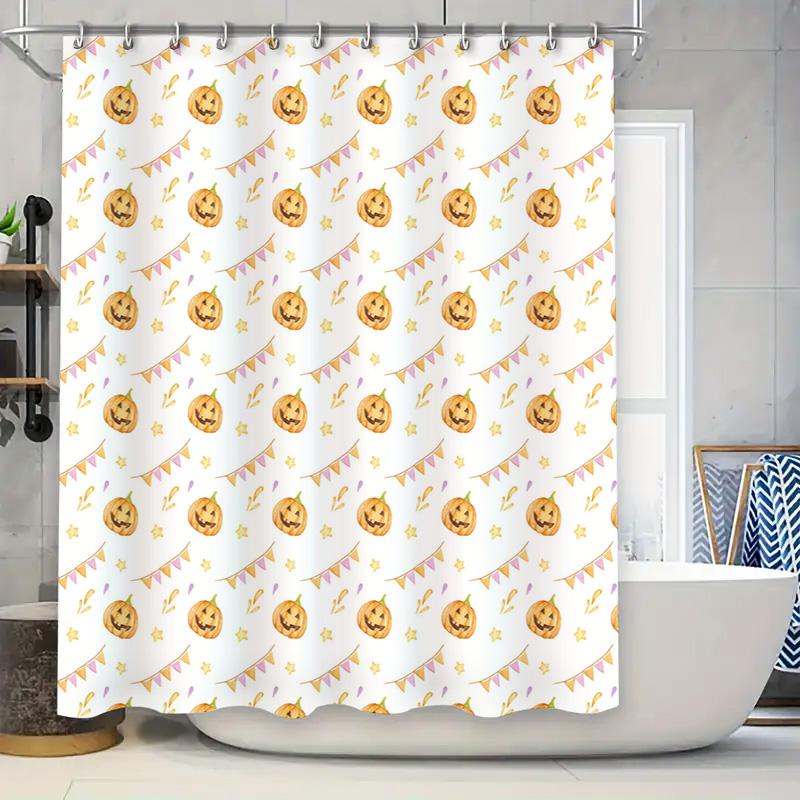 

Pumpkin Shower Curtain Halloween Decor Bathroom Liner Waterproof Fabric White and Orange Floral Print for Kids Bathrooms 90x180cm