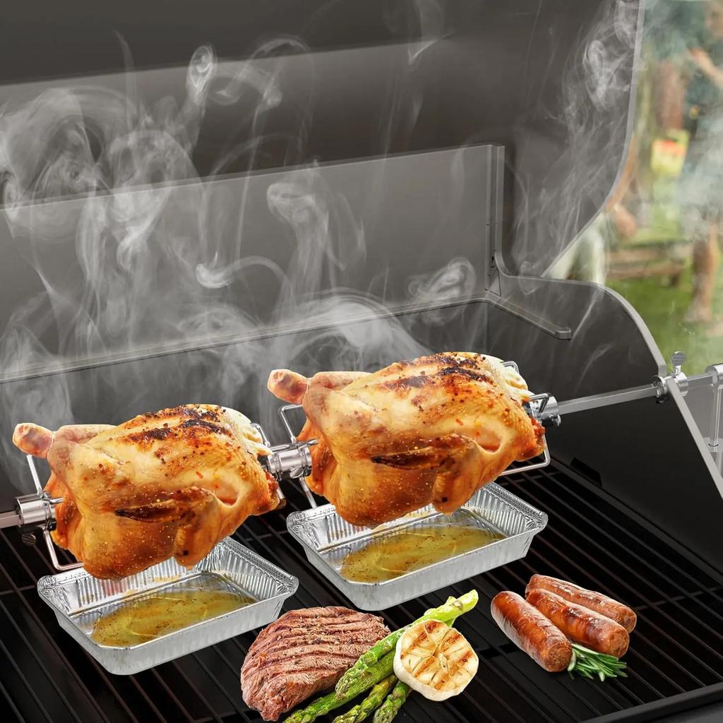 304 Rostfritt Stål Rotisseriegaffel Dubbelsidig 4-tands BBQ Grillgaffel 5/16 Fyrkantig Spettstång Utomhus Camping Rostningsverktyg