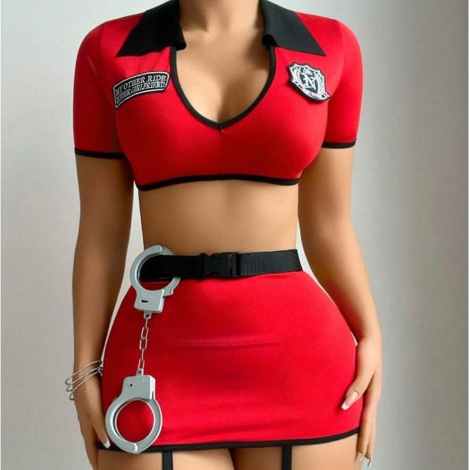 Seksowny Zestaw Bielizny do Odgrywania Roli Policjantki - Krótki Top Mundur
