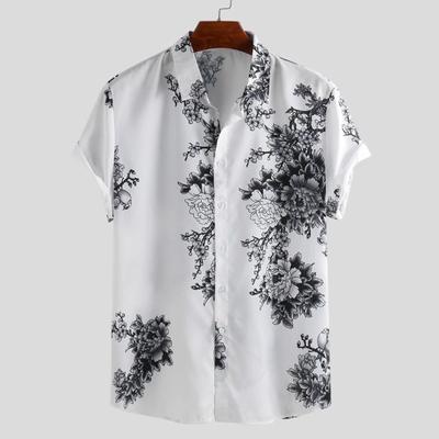 Herrenhemd mit Tuschemalerei, einreihiges Sommer-Hawaii-Top mit Umlegekragen für Party