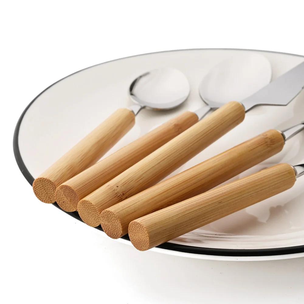 30Pcs Wooden Handle Cutlery Set Stainless Steels Dinner Set Knife Fork Spoon Western Dinnerware Kitchen Flatware