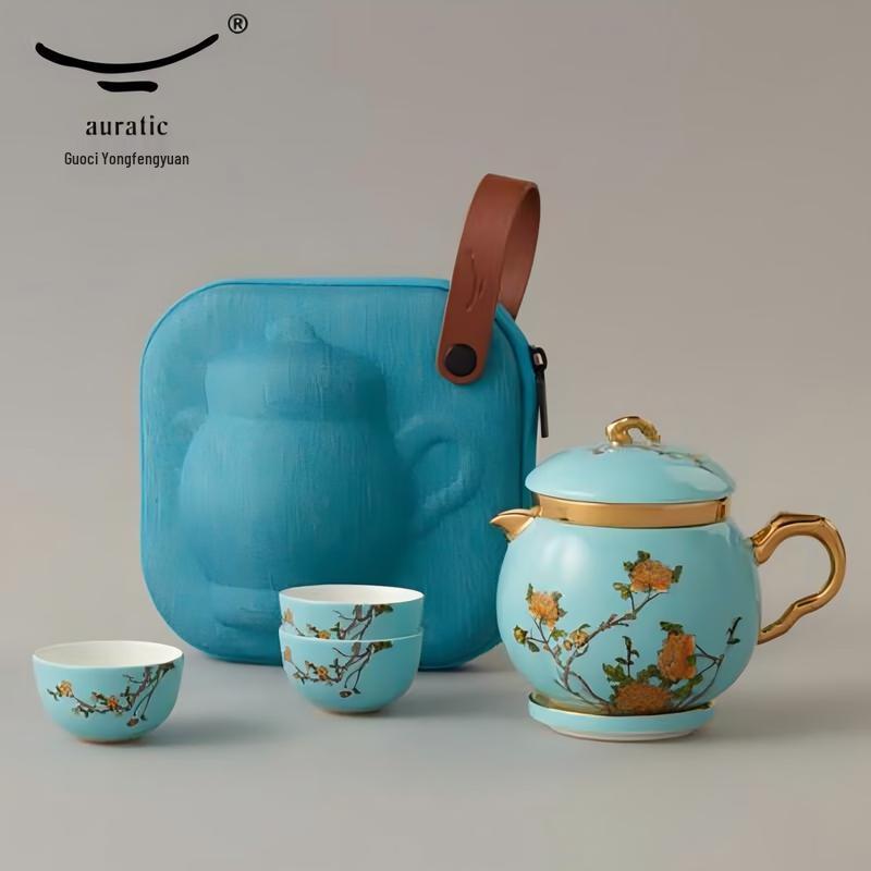 Yongfengyuan Madam Porcelain West Lake Blue 7-Piece Travel Tea Set