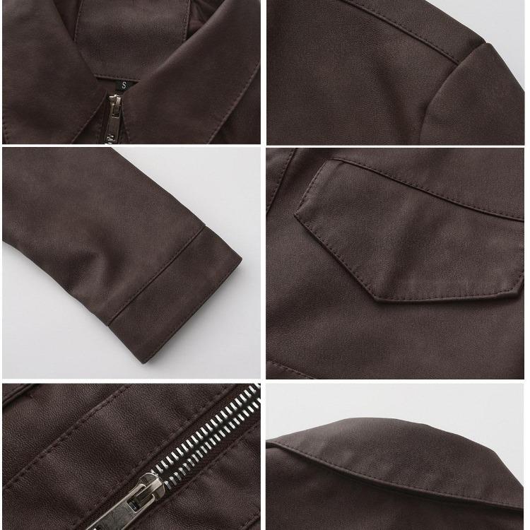 Women Fashion Slim Fit Pu Leather Jacket Long Sleeve Lapel Collar Zipper Outerwear for Fall Winter
