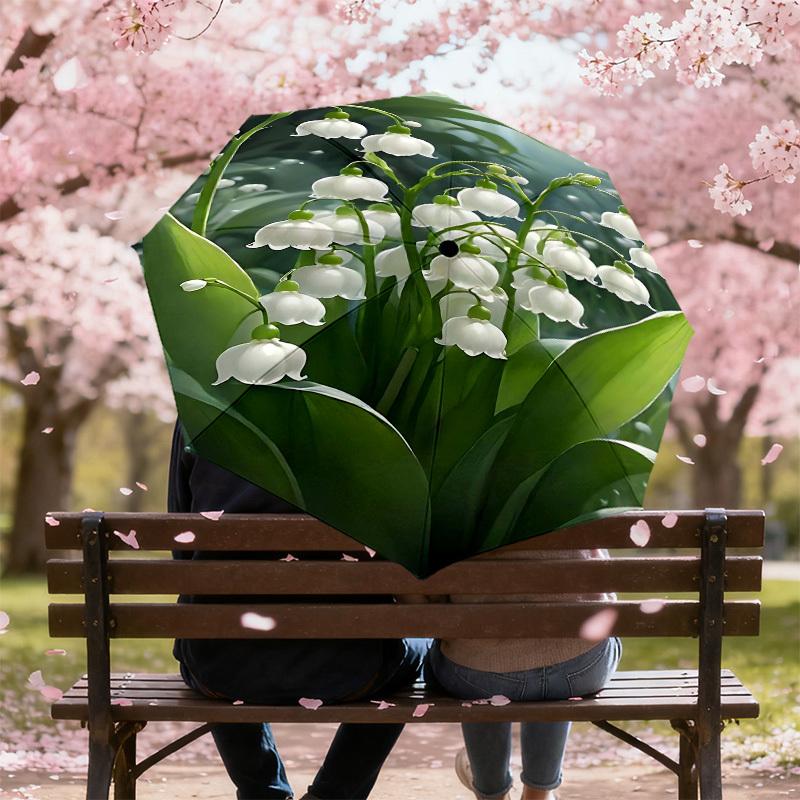 1PC Lily of the Valley Umbrella-8-Rib Reinforced Portable Folding Travel Suitable for All Seasons Outdoor Daily Use-G376