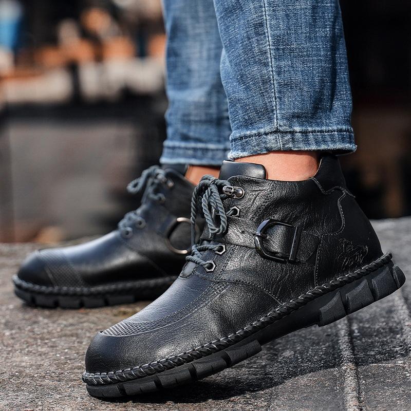 Herren High-Top Schuhe Echtes Leder Herbst und Winter Trends Allround-Modeschuhe Sport-Board-Schuhe Outdoor Casual Weiche Sohle Lederschuhe