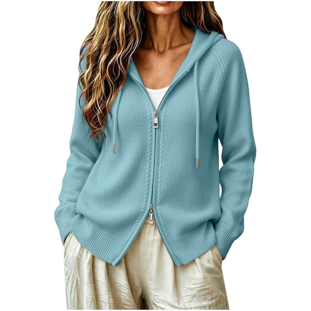 Women's Zip-Up Hooded Knit Cardigan Top for Layering