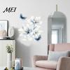 Botanical Wall Accents for Modern Interior Ink-Washed Blue Floral Stickers with Butterflies, Delicate Lily Peel And Stick Waterproof Decorative