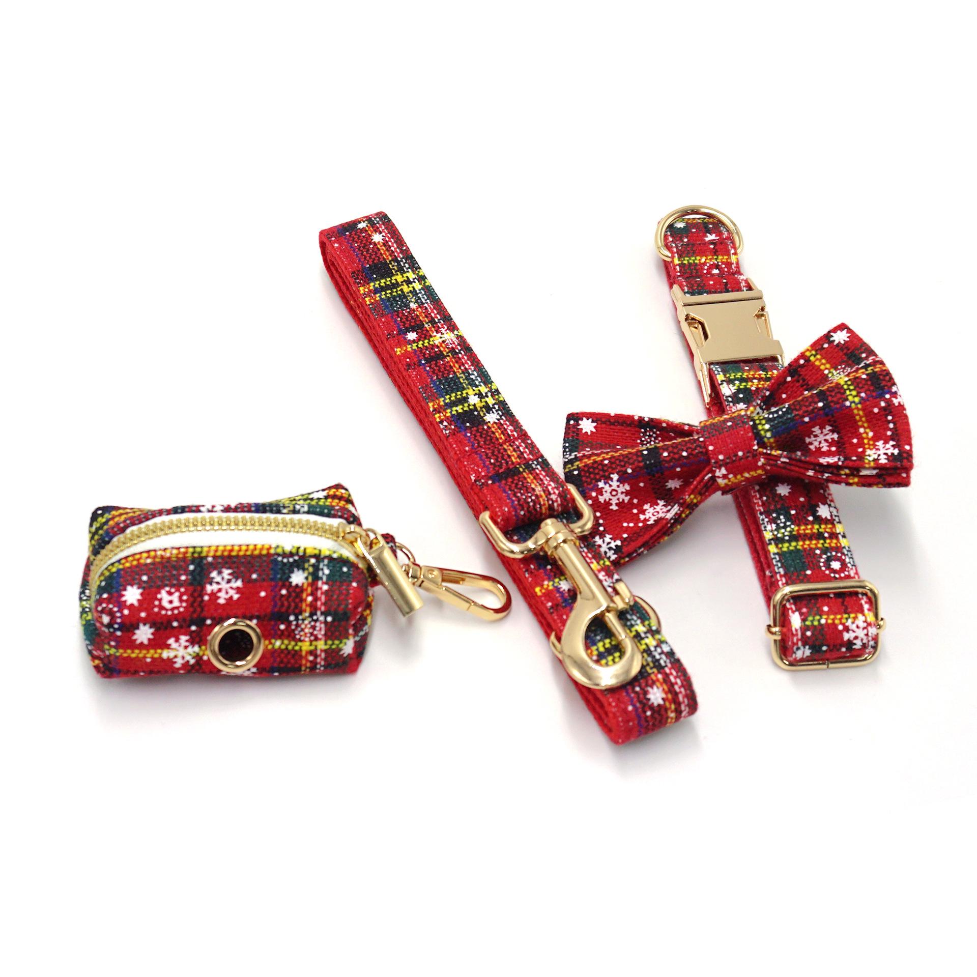 

Red Christmas Pet Collar & Leash Set with Bow and Poop Bag Holder Extra Small