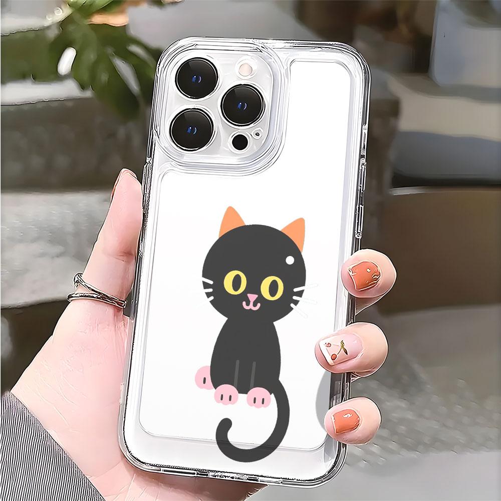 Cute Sitting Black Cat Transparent Soft TPU Phone Case for Xiaomi Redmi Note 15 14 13 12 11 10 9 Pro Plus 4G 5G Soft Cover