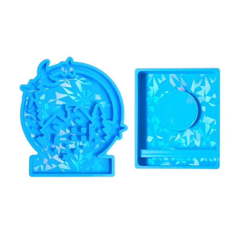 House Shape Resin Molds Holographic Heart Candlestick Molds with Base for DIY Craft Tealight Candle Holder Home Decors