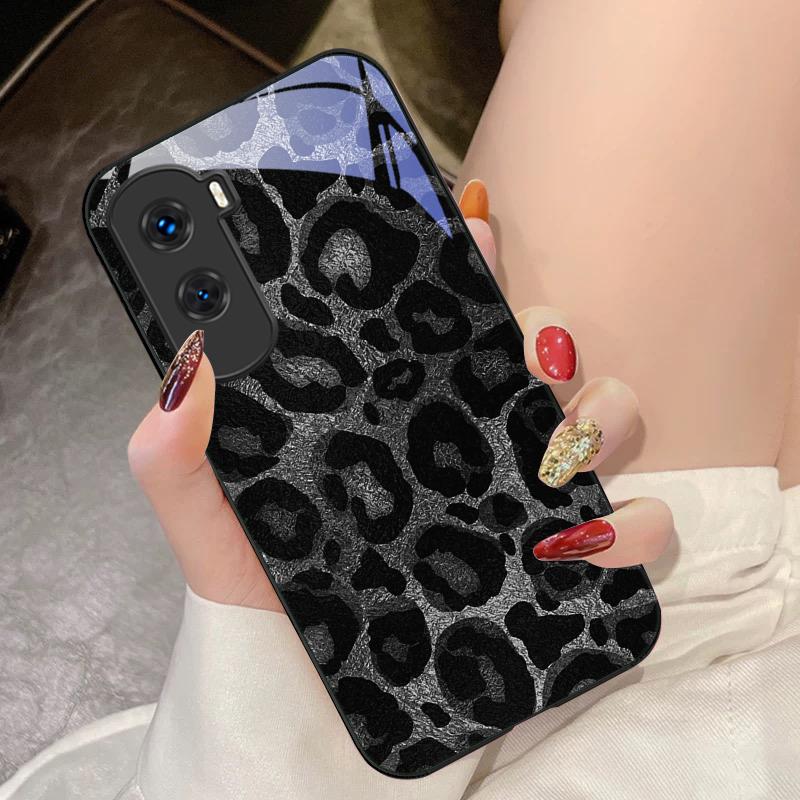 Gray Leopard Twill For Honor 200 90 8X 9X Pro Lite P50 P40 Nova 10 11i P60 Magic4 6 Mate 20 50 Tempered Glass Phone Case
