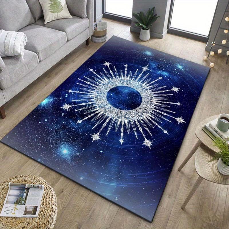 Galactic Sun Rug: Starry Night Sky Design for Futuristic Living Rooms - Modern and Space-Themed Decor Skid resistant carpet