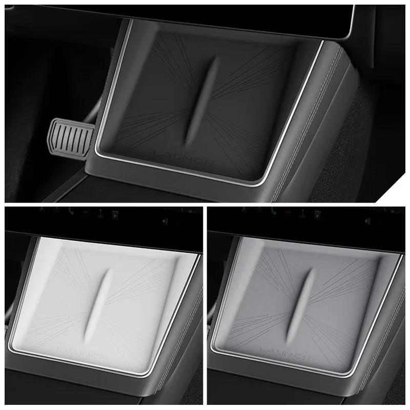 for Tesla New Model Y Juniper/Launch 2025 Wireless Charging Pad Anti-skid Cover Plaid Silicone Car Phone Non-slip Charger Mat