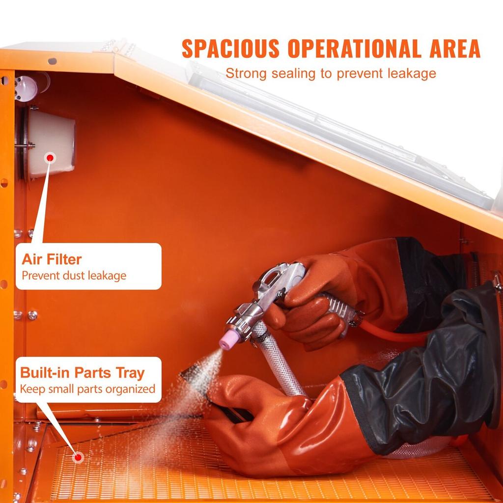 40 Gallon Sandblasting Cabinet Benchtop Cabinet with Blasting Gun 4 Nozzle