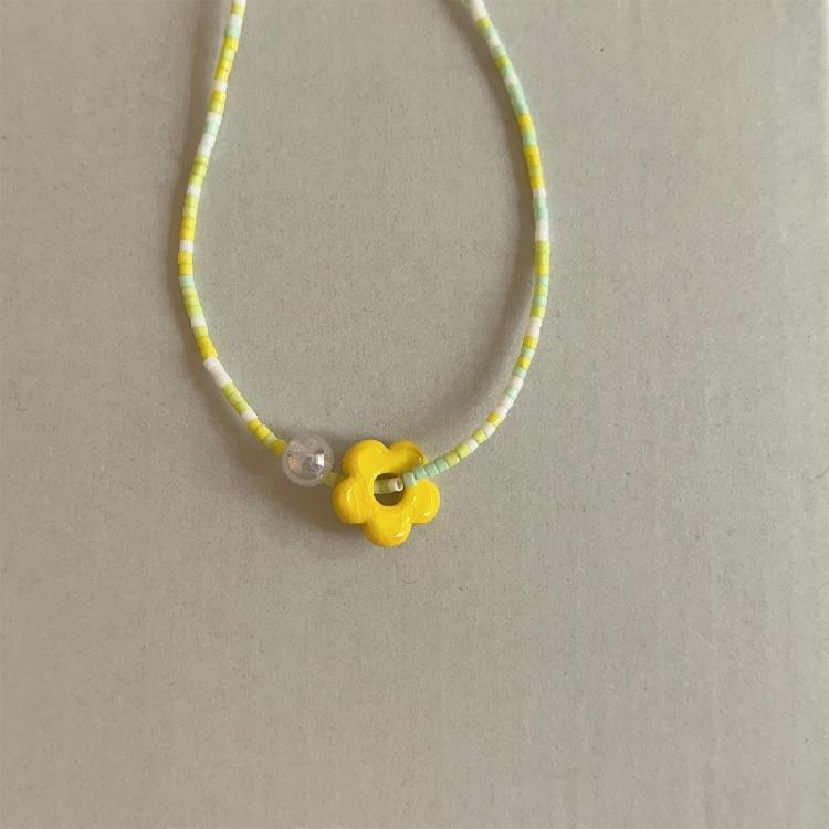 Colorful Flower Necklace Resin Pendant Choker Adjustable Chain Delicate Choker