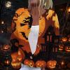 Women's Long Sleeve Knit Cardigan with Halloween Print Button Front for Holiday Party