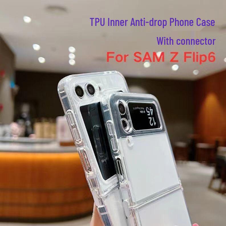 Compatible with Samsung Z Flip 5/6, Transparent Airbag Foldable Phone Case with Metal Rotating Shaft Connection, Soft Shell Material