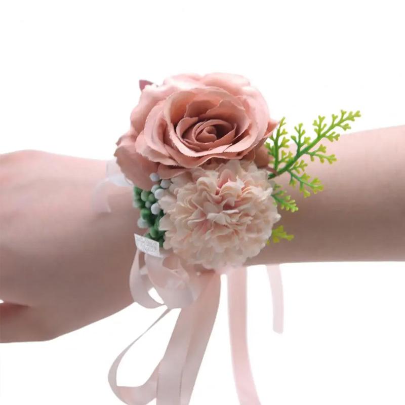 1PC Suit Corsage Pins Elegant Corsage Bracelet Wedding Non-Fading Silk Rose Bridesmaid Wrist Flower Groom Boutonnier