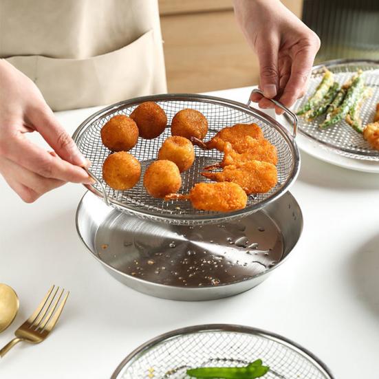 Stainless Steel Filter Basket Reusable Round Mesh Tray Frying Grilling Kitchen Strainer Fruit Vegetable Water Filter Basket