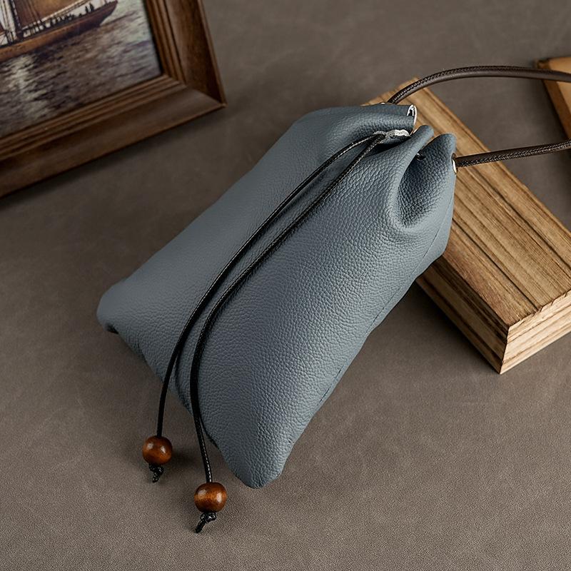 Drawstring Bundle Single Shoulder Messenger Bag First Layer Cowhide Lucky Bag Storage Wallet Mobile Phone Bag Genuine Leather Universal Water Cup