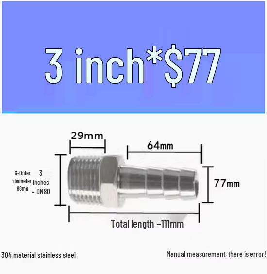 304 Stainless Steel Hex Threaded Water Hose Barb Connector