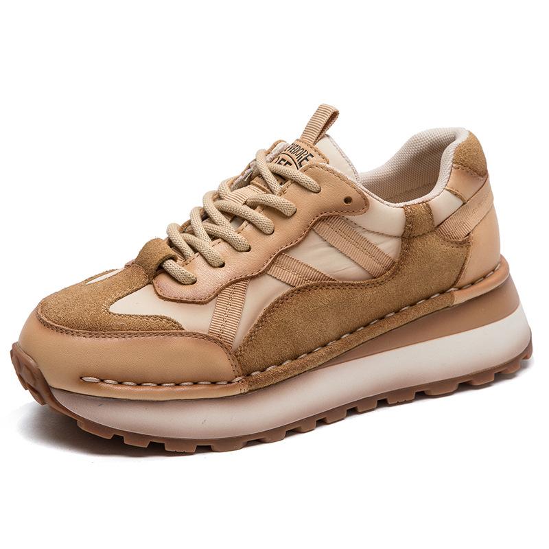 Fashion GKTINOO 2025 Spring New Genuine Leather Sneakers Casual Sports Shoes Round Toe Lacd-up Retro Versatile Women's Flat Shoes