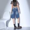 High Waist Black Retro Washed Denim Shorts Women'S Harajuku Vintage Fashion Casual Loose Y2K Streetwear Mid Long  Wide Leg Pants