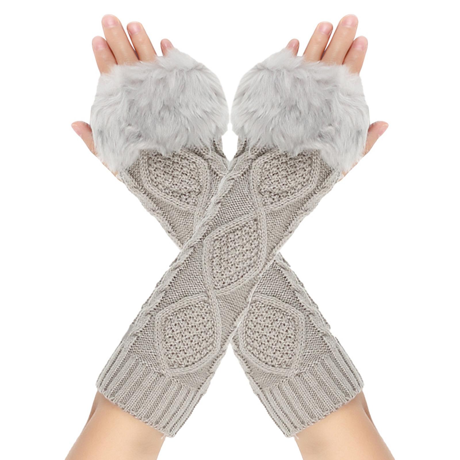 

Девушки Удлиненные Наручные Вязаные Крючком Митенки Без Пальцев Половина Пальца Сохраняют Тепло Плюшевые Манжеты Варежки для Женщин Зимние Принадлежности светло-серый