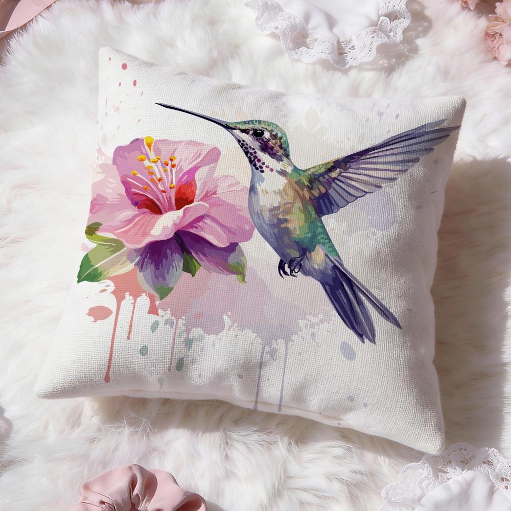 Hummingbird Spring Flowers Cushion Cover Premium Comfort Reversible Pillow Cove -Two In One Design for Any Room & Car Interior