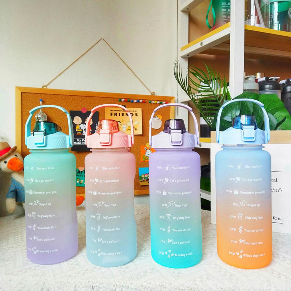 

2/1L Sports Water Bottle with Time Marker for Outdoor Fitness Travel Portable Leakproof Drinkware Plastic BPA Free Drink Cups