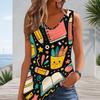 Damen Große Größen Ärmelloses V-Ausschnitt Tanktop Abstrakt Geometrisch Herz Blatt Colorblock Kunstdruck Lässiges Oberteil