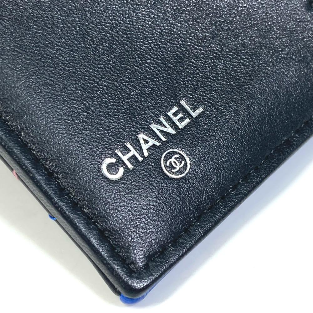 Chanel Znak CC Mała klapka Kompaktowy portfel Portfel trifold Skóra jagnięca Czarny