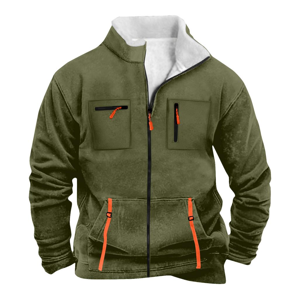 Men's Solid Color Zipper Pocket Zipper Sweatshirt Jacket Men's Sports Large Size Casual Sweatshirt Jacket