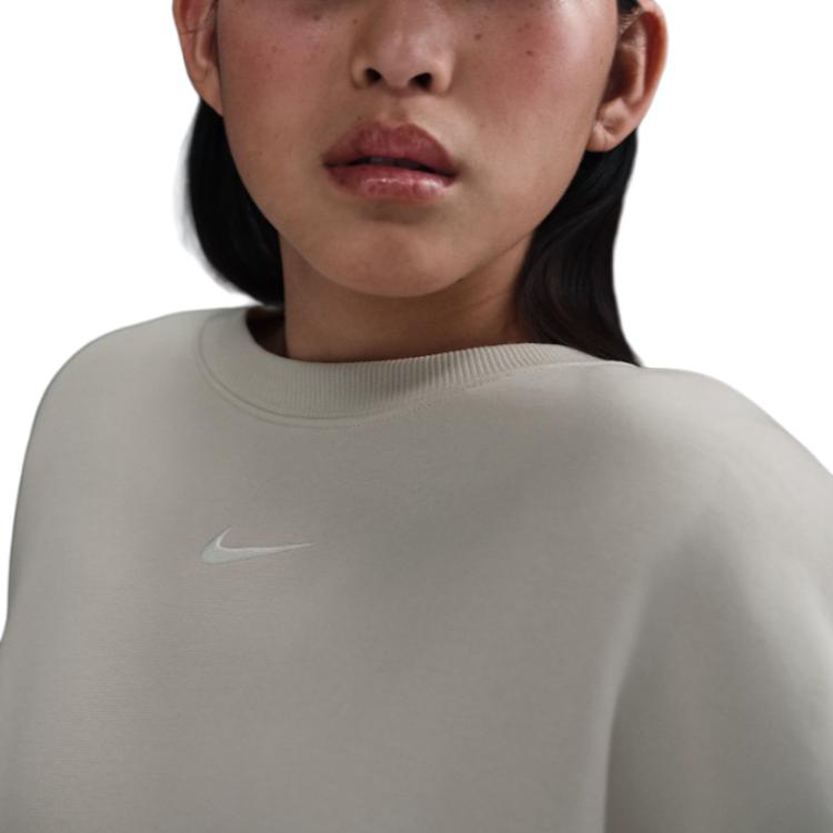 Nike Sportswear Phoenix Fleece Swoosh Comfortable Crew Neck Long Sleeve Sweatshirt Women Sweatshirt Light-Mineral-Brown Sail FZ4271-104