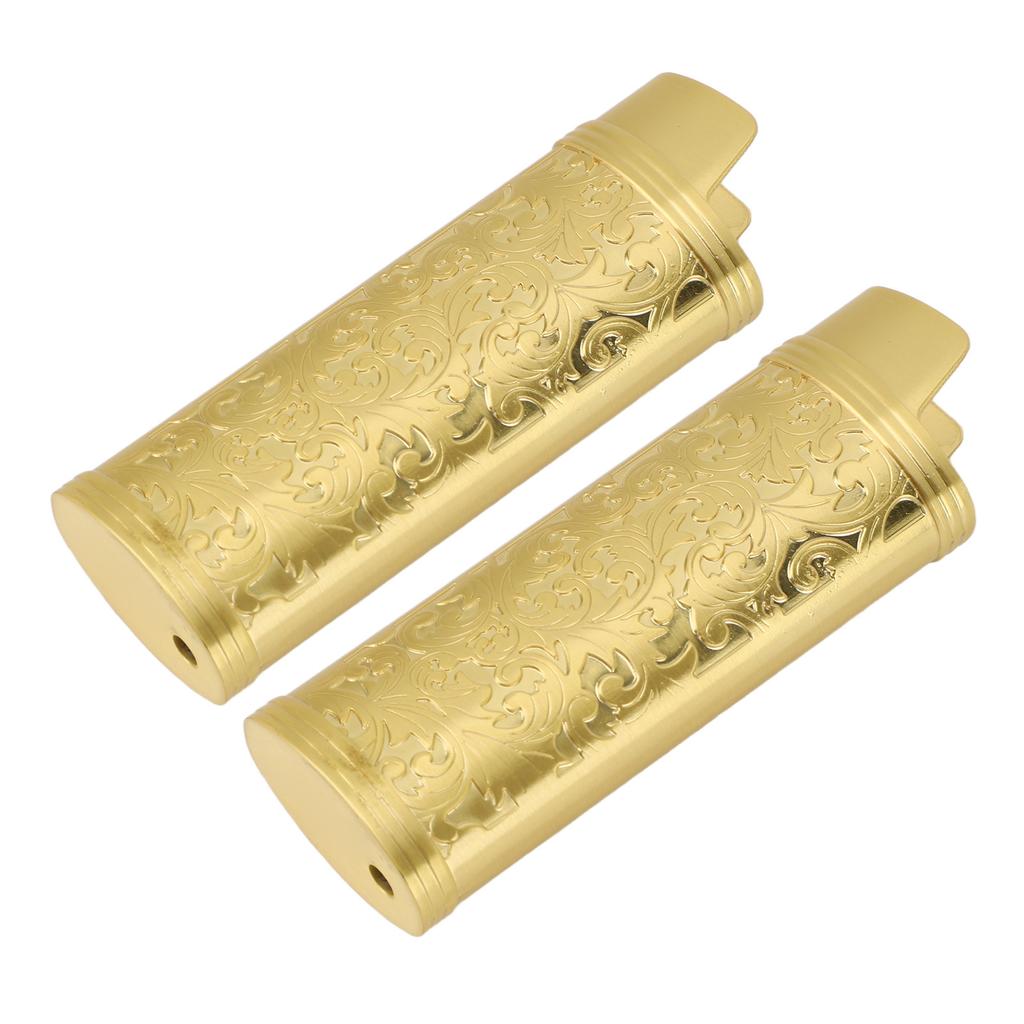 2 Pcs Lighter Case Zinc Alloy Vintage Floral Stamped Classical Elegant Lighter Sleeve Cover Gold