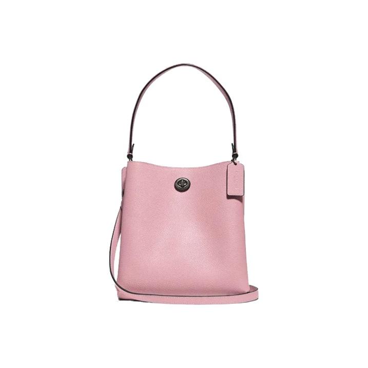Coach Charlie 21 Signature Logo Charm Pebble Leather Bucket Bag Women bags Pink 89102-V5PTP Basic Set (Bag+Dust Bag)