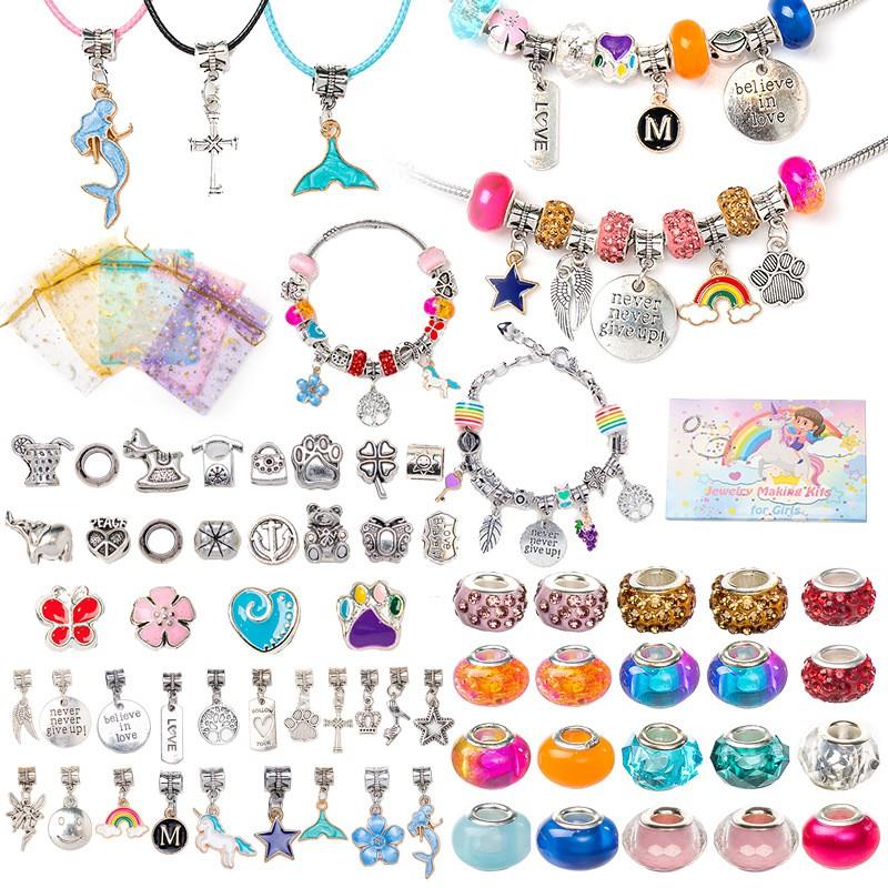 DIY Kids Crystal Bead Bracelet Kit With Small Box 1.5cm Height 66-162pcs Sweet Fruit Flower Design