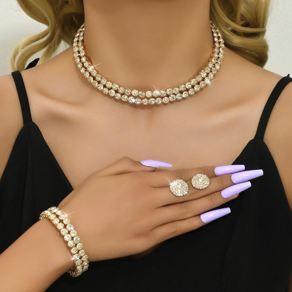 

Ladies set of Rhinestone light luxury, minimalist and high-end necklaces, earrings, bracelets, wedding party accessories