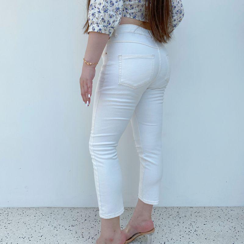 Miss Biggie Fashion Plus Size Slim Looking Easiest for Match Cotton Elastic Mid-High Waist Tight Straight-leg Cropped White Denim