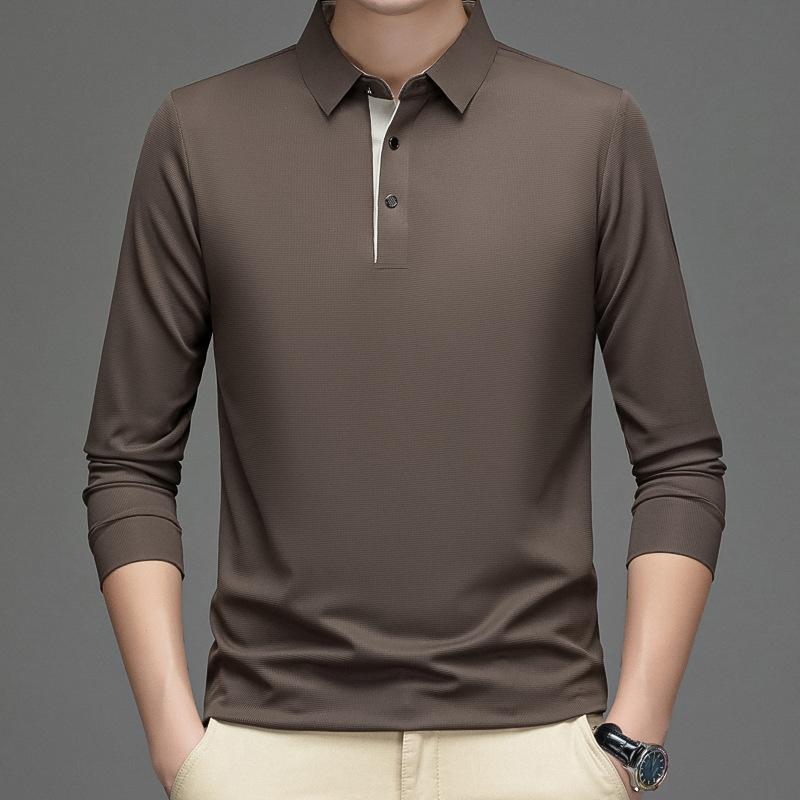 Men's Spring Long Sleeve Polo Shirt Solid Color Golf Shirts Fashion Business Casual Male Tops Tees