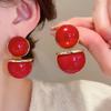 Red Bow Coin Purse Earrings: Silver Needle Retro Snake Lock Studs, New Year High-End Ear Jewelry.