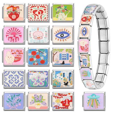 New Creative Design Eyes Colorful Flowers Cat Dog Ball Italian Charm Links Fit 9MM Bracelet Stainless Steel DIY Making Jewelry