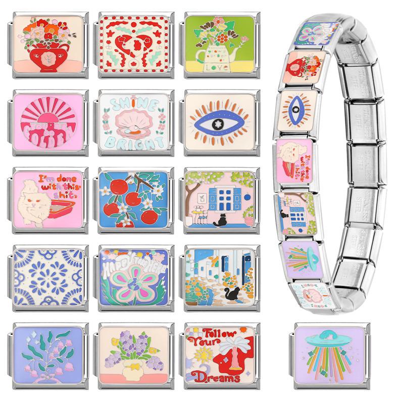 New Creative Design Eyes Colorful Flowers Cat Dog Ball Italian Charm Links Fit 9MM Bracelet Stainless Steel DIY Making Jewelry